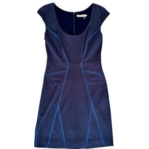 EUC Rebecca Taylor Midnight Blue Mini Dress with blue stitching, size 4
